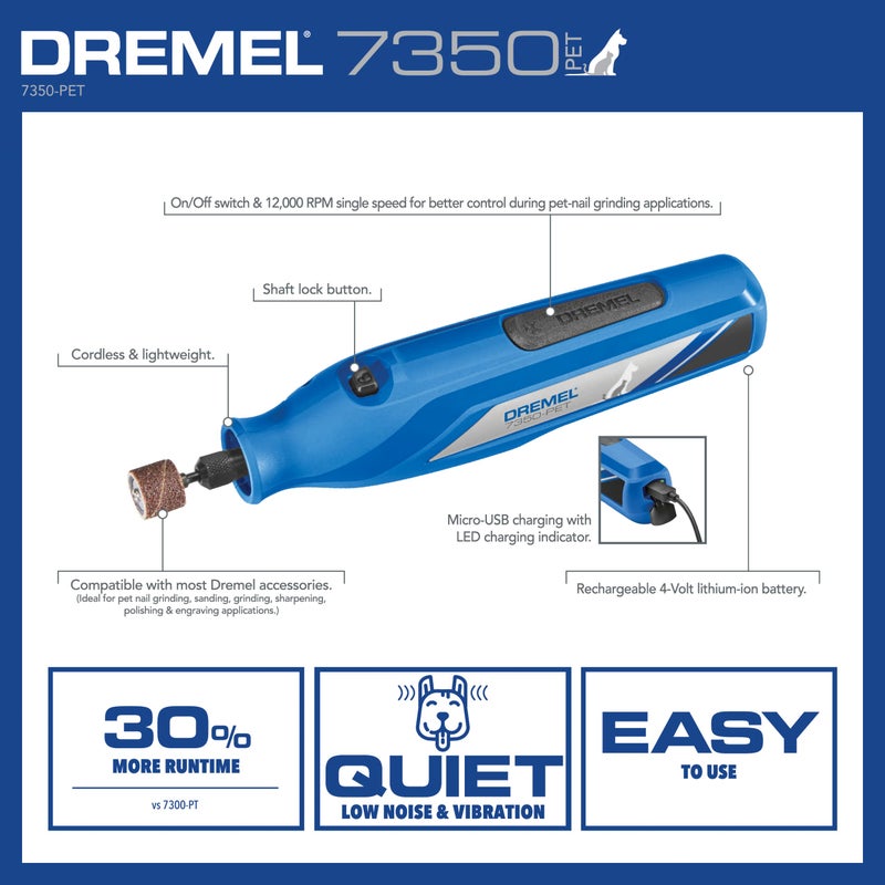 Dremel 7350-PET 4V Pet & Dog Nail Grinder, Easy-To-Use & Safe Nail Trimmer, Professional Pet Grooming Kit - Works on Large, Medium, Small Dogs & Cats - Image 2