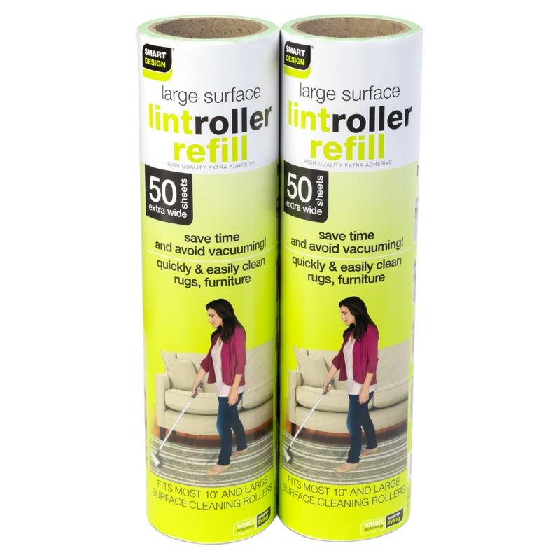Smart Design Mega Floor Lint Roller Refill Set of 2 100 Sheets Total EasyPeel Angled 10 inch Large Adhesive Sticky Sheets Cleaning Carpet Car Clothes Dog Cat Fur and Pet Hair Remover