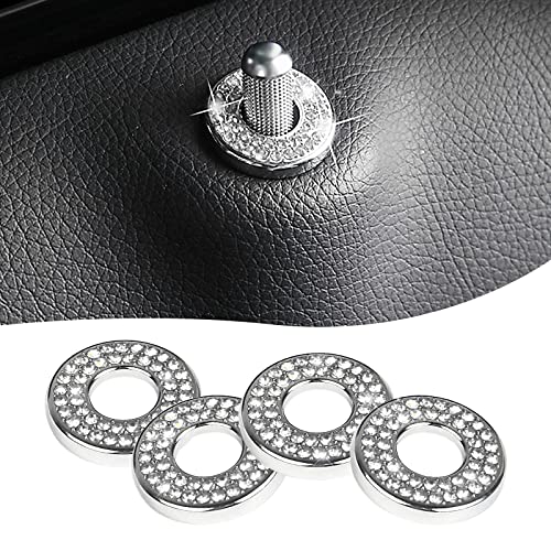 Sodcay 4 Pack Bling Car Inner Door Lock Covers, Rhinestones Pull Rod Bolt Decoration Stickers, Bling Car Accessories for Women, Compatible with Mercedes-Benz A/B/C/D/E Class (White) - Image 1