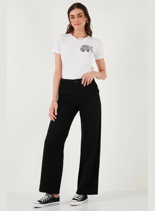 ليلا بنطلون نسائي واسع الساق بخصر عالٍ من قطن ليلا