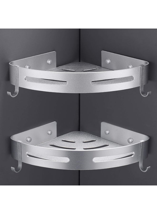 Beauenty Corner Shower Shelf No Drilling Bathroom Shower Accessory Bathroom Holder Soap Holder Shower No Rust Metal Set of 2 Silver with Hooks - Image 1