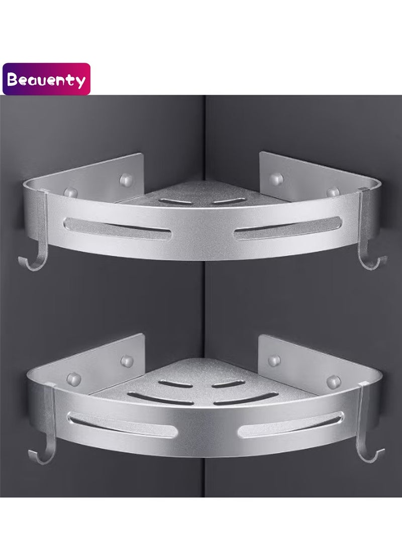 Beauenty Corner Shower Shelf No Drilling Bathroom Shower Accessory Bathroom Holder Soap Holder Shower No Rust Metal Set of 2 Silver with Hooks - Image 1