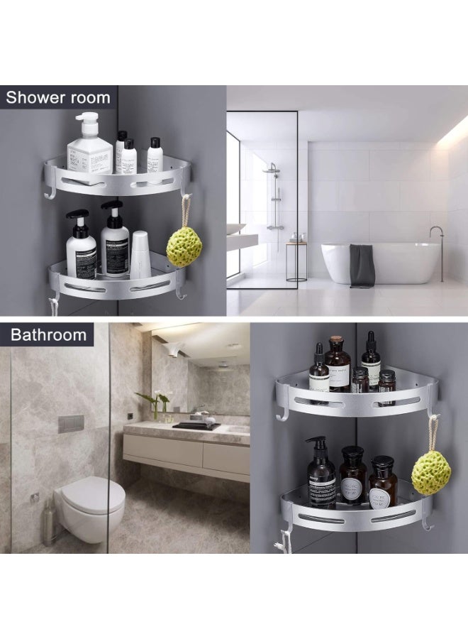 Beauenty Corner Shower Shelf No Drilling Bathroom Shower Accessory Bathroom Holder Soap Holder Shower No Rust Metal Set of 2 Silver with Hooks - Image 5