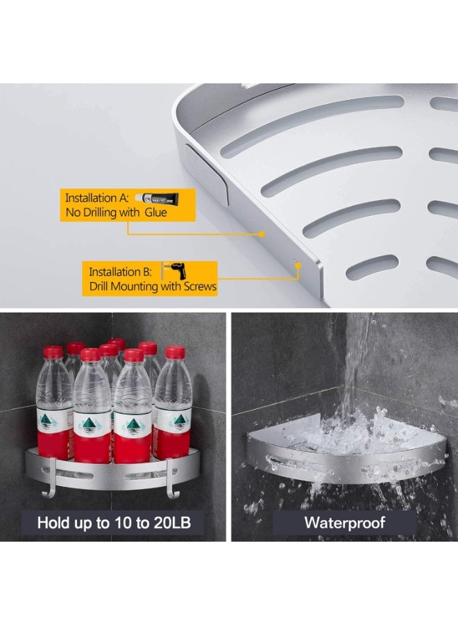 Beauenty Corner Shower Shelf No Drilling Bathroom Shower Accessory Bathroom Holder Soap Holder Shower No Rust Metal Set of 2 Silver with Hooks - Image 3