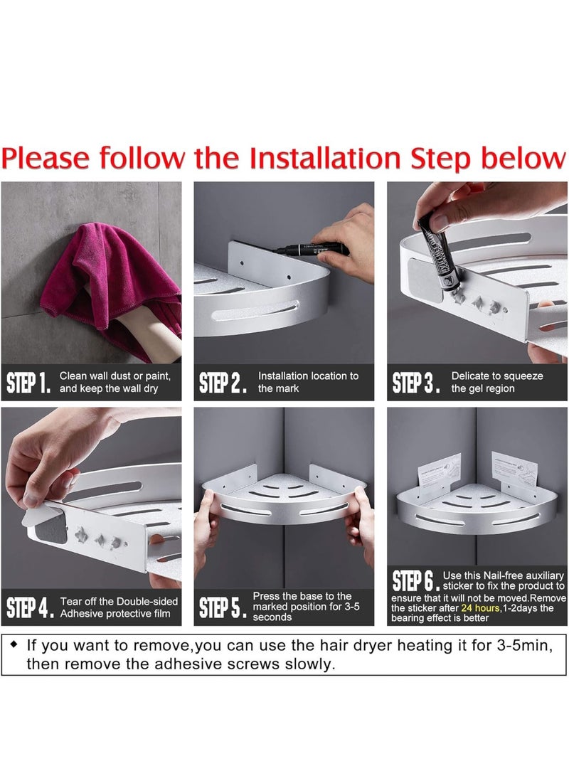 Beauenty Corner Shower Shelf No Drilling Bathroom Shower Accessory Bathroom Holder Soap Holder Shower No Rust Metal Set of 2 Silver with Hooks - Image 2