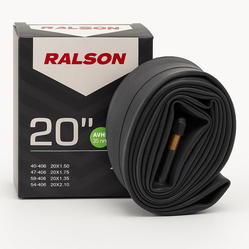 RALSON 20 Inch Bicycle Inner Tube (20x1.50–20x2.125) Fits 40-406/47-406/50-406/54-406/57-406 | 35mm AV Schrader Valve | Butyl Rubber Tube for Kids Bike, BMX, Scooter, Stroller, Folding - Image 1