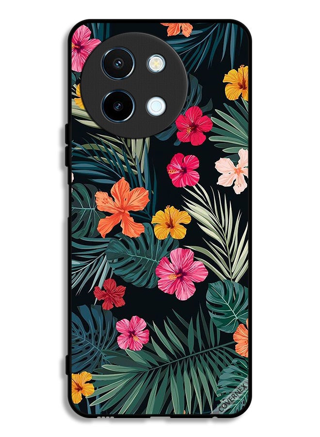 Covernex Vivo Y38 5G Protective Case Cover Multi Color Flowers And Dark Green Feathers - Image 1