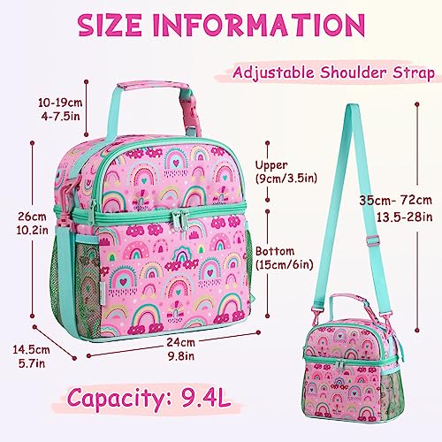 VASCHY Lunch Box Bag for Kids Insulated Double Compartments Cooler Lunch Tote for Toddlers Girls SchoolDaycarePicnic Rainbow - Image 3