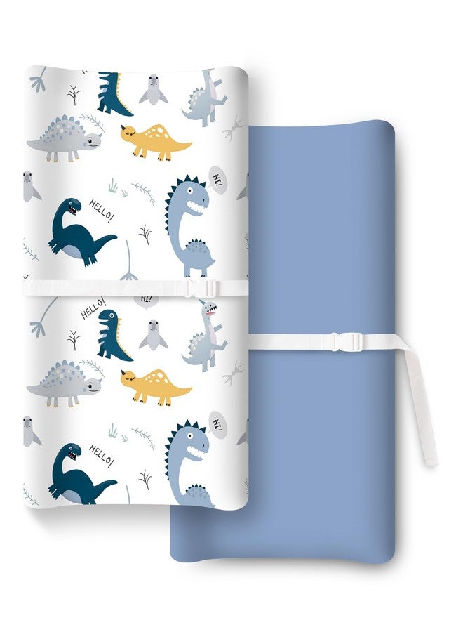 TotChill Extra Stretchy Changing Pad Cover, Ultra Soft Premium Jersey Knit Changing Pad Sheets, Unisex for Boys Girls, Fits All Standard Changing Tables/Dresser Tops, Dino Blue - 2 Pack - Image 1