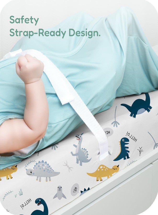TotChill Extra Stretchy Changing Pad Cover, Ultra Soft Premium Jersey Knit Changing Pad Sheets, Unisex for Boys Girls, Fits All Standard Changing Tables/Dresser Tops, Dino Blue - 2 Pack - Image 3