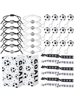 48 Pcs Soccer Party Favors Supplies Set Include 12 Soccer Hair Scrunchies 12 Soccer Keychains 12 Football Bracelets 12 Pieces Soccer Party Favor Bags For Kids Birthday Football Party Sports Game Party