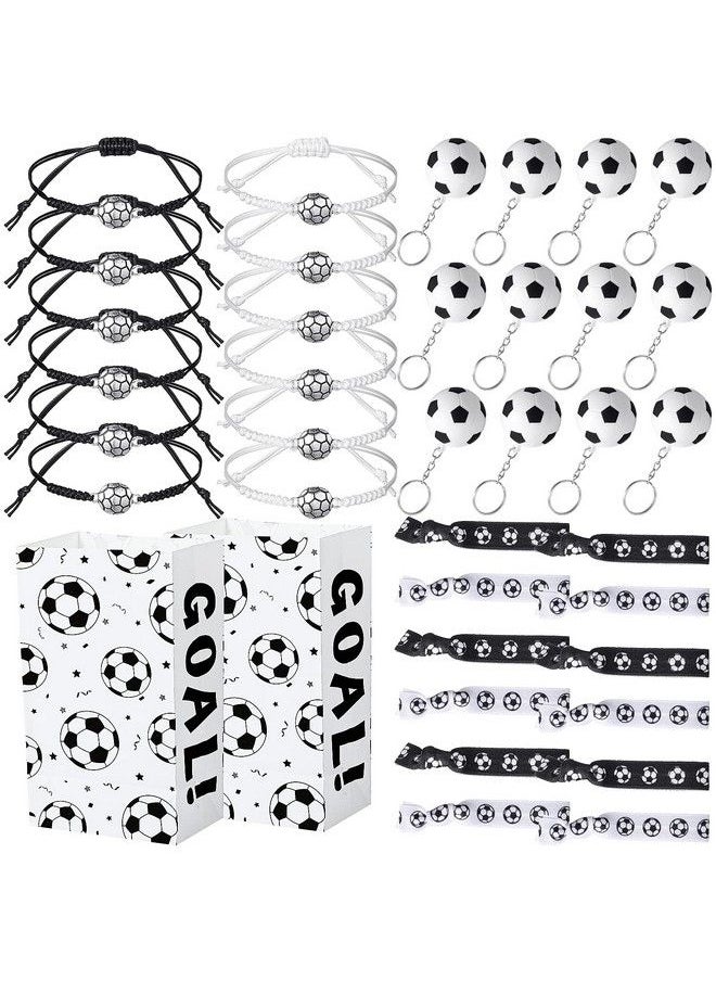 Generic - 48 Pcs Soccer Party Favors Supplies Set Include 12 Soccer Hair Scrunchies 12 Soccer Keychains 12 Football Bracelets 12 Pieces Soccer Party Favor Bags For Kids Birthday Football Party Sports Game Party - Image 1