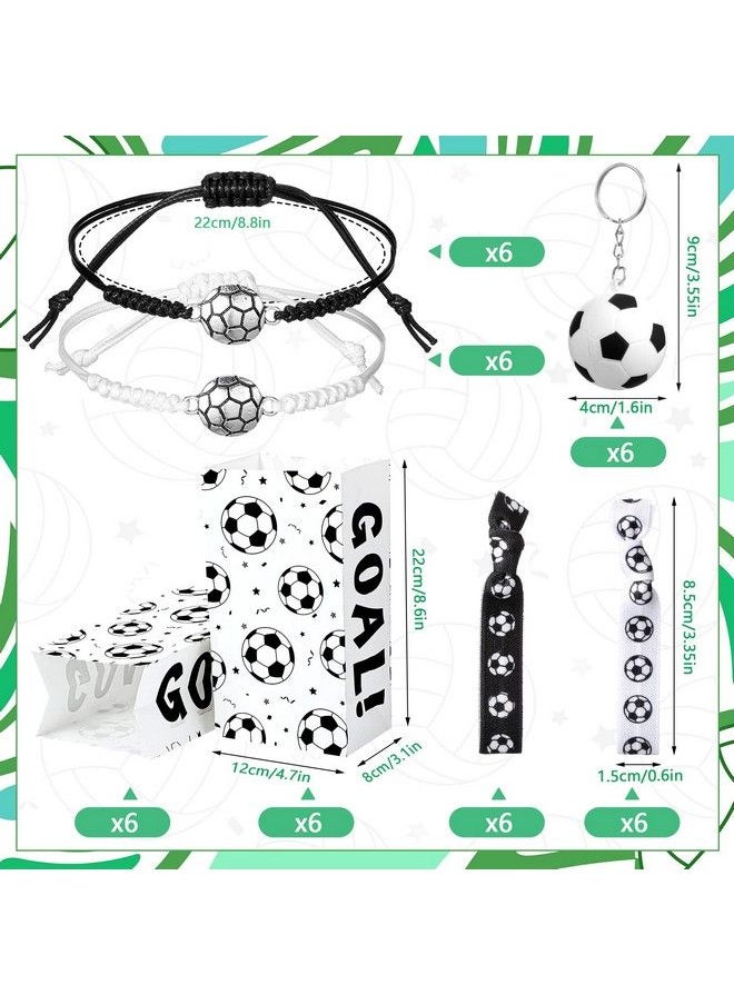 Generic - 48 Pcs Soccer Party Favors Supplies Set Include 12 Soccer Hair Scrunchies 12 Soccer Keychains 12 Football Bracelets 12 Pieces Soccer Party Favor Bags For Kids Birthday Football Party Sports Game Party - Image 1