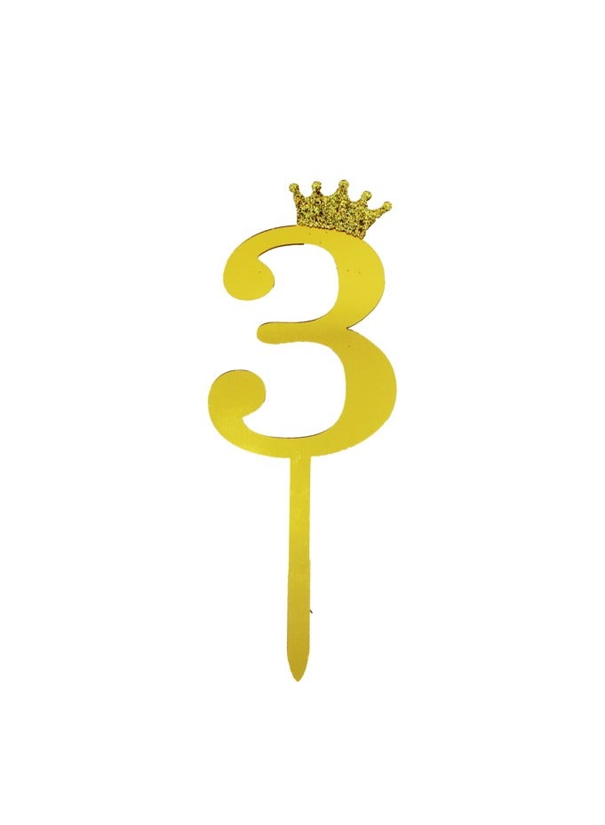 PARTY FUN Acrylic Cake Topper Number 3, 18cm, Golden Elegance for Celebratory Cakes  - Image 1