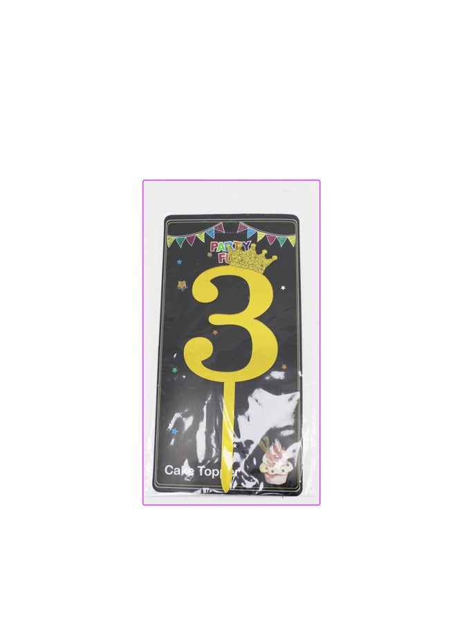 PARTY FUN Acrylic Cake Topper Number 3, 18cm, Golden Elegance for Celebratory Cakes  - Image 3