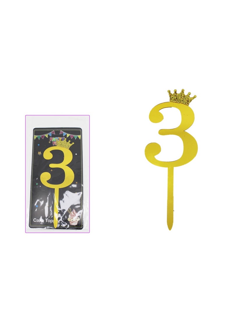 PARTY FUN Acrylic Cake Topper Number 3, 18cm, Golden Elegance for Celebratory Cakes  - Image 2