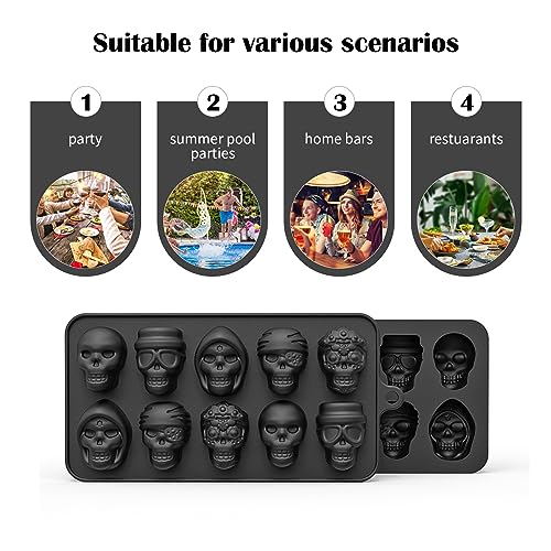 qumHmup Ice Cube Trays,Silicone Ice Cube Mold Maker with Lid,Skull Head Style Mold,for Chilling Whiskey, Cocktail, Beverages,Pudding Chocolate - Image 5