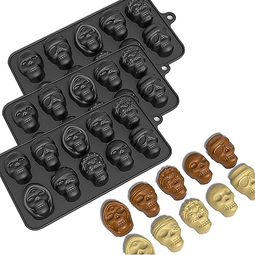 qumHmup Ice Cube Trays,Silicone Ice Cube Mold Maker with Lid,Skull Head Style Mold,for Chilling Whiskey, Cocktail, Beverages,Pudding Chocolate - Image 1