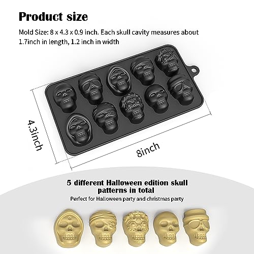 qumHmup Ice Cube Trays,Silicone Ice Cube Mold Maker with Lid,Skull Head Style Mold,for Chilling Whiskey, Cocktail, Beverages,Pudding Chocolate - Image 2