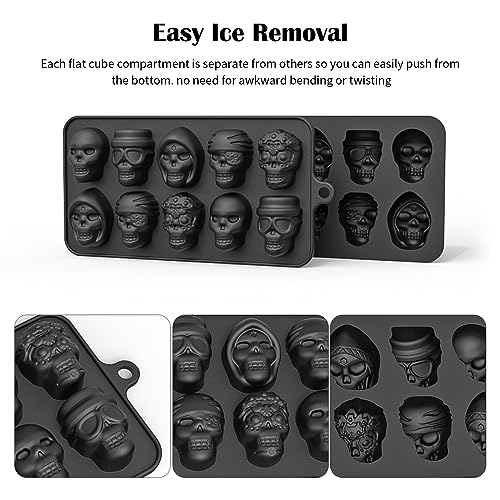 qumHmup Ice Cube Trays,Silicone Ice Cube Mold Maker with Lid,Skull Head Style Mold,for Chilling Whiskey, Cocktail, Beverages,Pudding Chocolate - Image 4