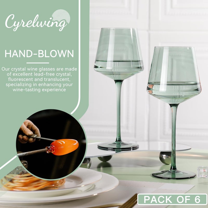 Cyrelwing Green Wine Glasses Set of 6,18oz green Wine Glassware Gift Set for Wife & Mom-Colorful Hand Blown Glass Drinkware for Red White Wine - Image 4