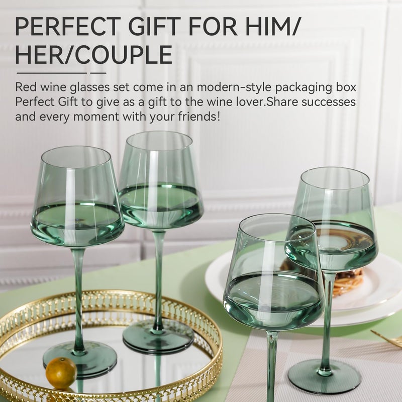 Cyrelwing Green Wine Glasses Set of 6,18oz green Wine Glassware Gift Set for Wife & Mom-Colorful Hand Blown Glass Drinkware for Red White Wine - Image 2