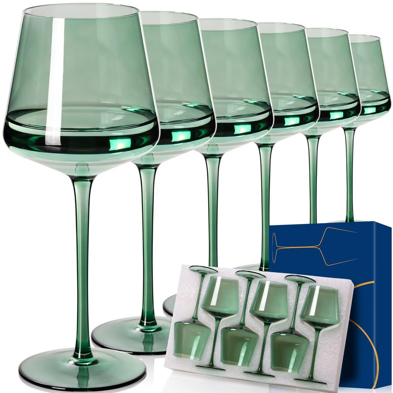 Cyrelwing Green Wine Glasses Set of 6,18oz green Wine Glassware Gift Set for Wife & Mom-Colorful Hand Blown Glass Drinkware for Red White Wine - Image 1