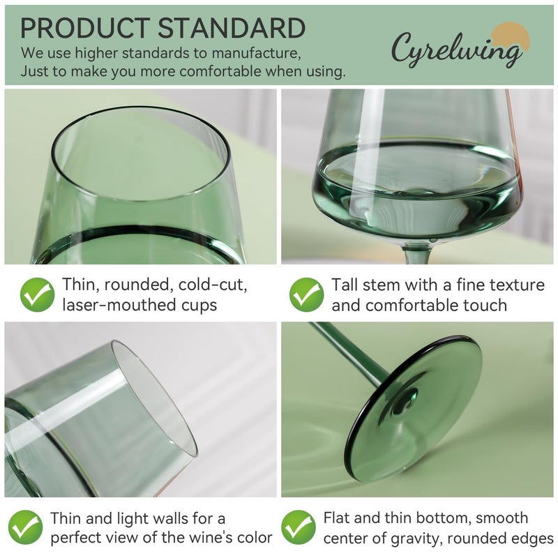 Cyrelwing Green Wine Glasses Set of 6,18oz green Wine Glassware Gift Set for Wife & Mom-Colorful Hand Blown Glass Drinkware for Red White Wine - Image 3