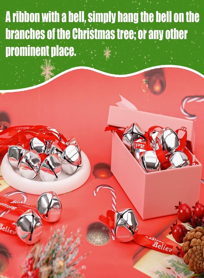 LUYI 40 Sets Christmas Bells Ornaments, Christmas Believe Bells Bulk Polar Express Decorations Xmas Party Gifts Favors Silver Sleigh Jingle Bells for Christmas Tree Home Decoration(1.6 Inch) - Image 5
