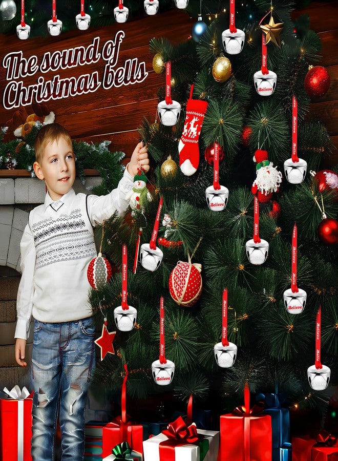 LUYI 40 Sets Christmas Bells Ornaments, Christmas Believe Bells Bulk Polar Express Decorations Xmas Party Gifts Favors Silver Sleigh Jingle Bells for Christmas Tree Home Decoration(1.6 Inch) - Image 4