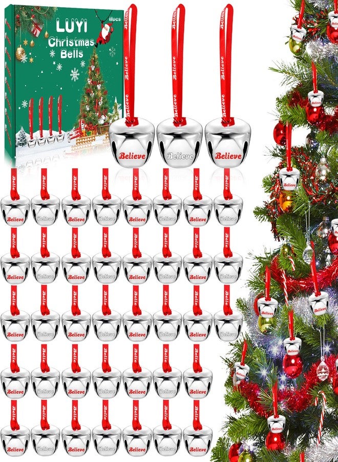 LUYI 40 Sets Christmas Bells Ornaments, Christmas Believe Bells Bulk Polar Express Decorations Xmas Party Gifts Favors Silver Sleigh Jingle Bells for Christmas Tree Home Decoration(1.6 Inch) - Image 1