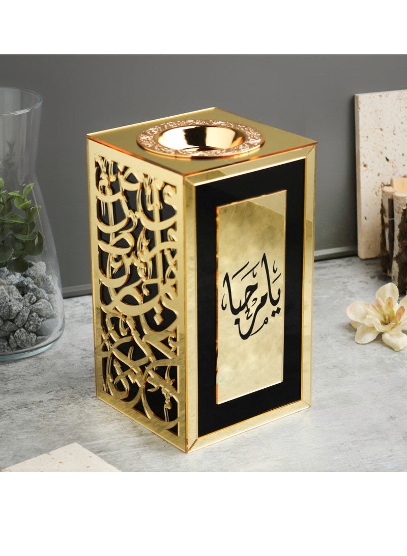 حكاية شمعة مبخره بخور مصنوعه من الاكريليك اللامع ، تحمل عبارة "يا مرحبا" بتصميم مميز - Image 1