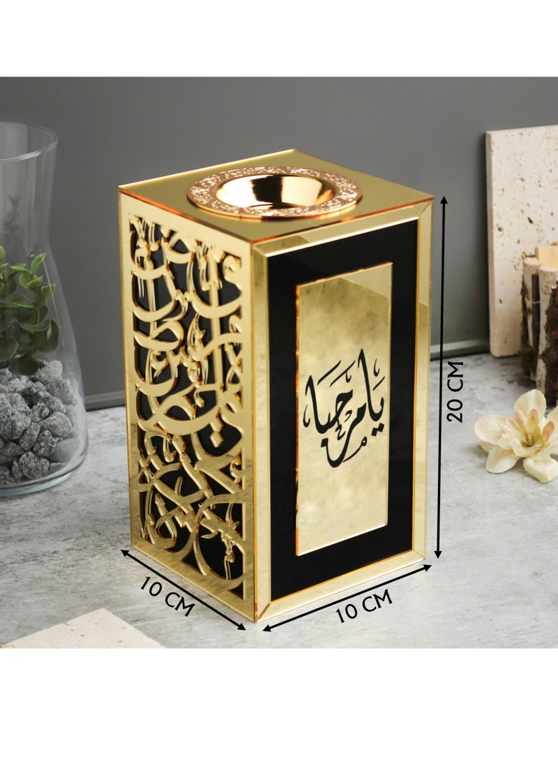 حكاية شمعة مبخره بخور مصنوعه من الاكريليك اللامع ، تحمل عبارة "يا مرحبا" بتصميم مميز - Image 2