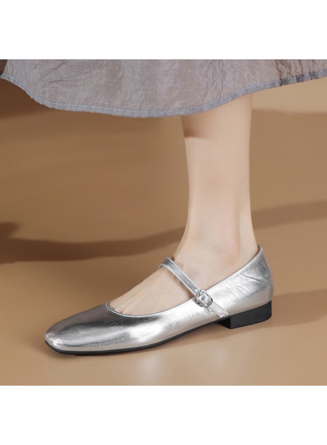Women's Round Toe Mary Jane Shoes With Single Buckle, Retro Flat Ballerina Pumps - Image 2