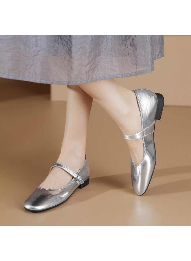 Women's Round Toe Mary Jane Shoes With Single Buckle, Retro Flat Ballerina Pumps - Image 3