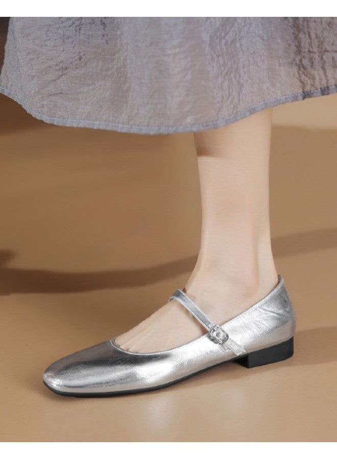 Women's Round Toe Mary Jane Shoes With Single Buckle, Retro Flat Ballerina Pumps - Image 1