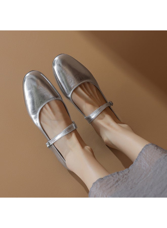 Women's Round Toe Mary Jane Shoes With Single Buckle, Retro Flat Ballerina Pumps - Image 4