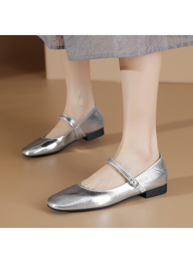Women's Round Toe Mary Jane Shoes With Single Buckle, Retro Flat Ballerina Pumps - Image 5