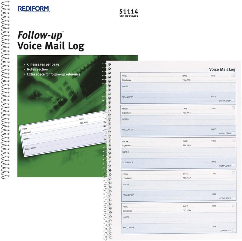 Rediform Follow-Up Voice Mail Log, Flexible Cover, Spiral Binding, 10.625" x 8", 500 Messages (51114) - Image 2
