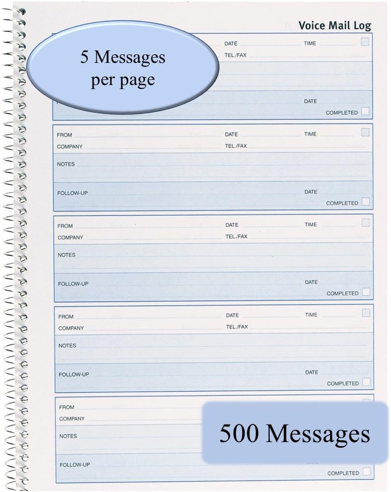 Rediform Follow-Up Voice Mail Log, Flexible Cover, Spiral Binding, 10.625" x 8", 500 Messages (51114) - Image 3