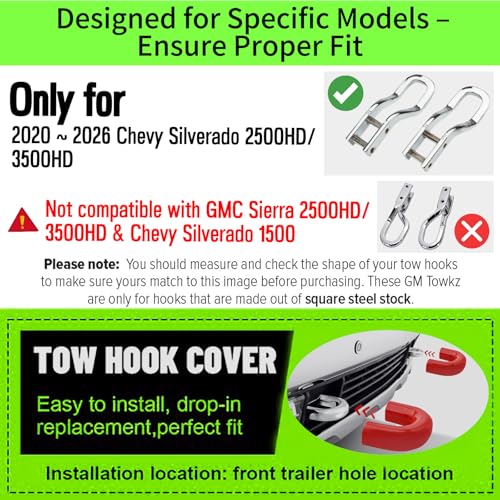 Yinnianets Custom Tow Hook Covers Fits for 2020-2026 Chevy Silverado 2500/3500 HD,Tow Hitch Cover Car Tow Hooks Compatible with Chevrolet Silverado 2500/3500 HD Accessories 2020-2026 (Red) - Image 4