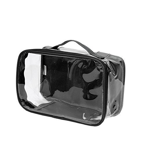 EzPacking Small Clear Travel Packing Cube/See Through PVC Plastic Pouch for Carry On Suitcase, Backpack or Diaper Bag/Transparent Multipurpose Accessories, Makeup & Underwear Organizer w/Handle (Black) - Image 1