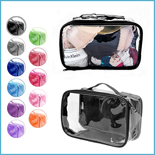 EzPacking Small Clear Travel Packing Cube/See Through PVC Plastic Pouch for Carry On Suitcase, Backpack or Diaper Bag/Transparent Multipurpose Accessories, Makeup & Underwear Organizer w/Handle (Black) - Image 2