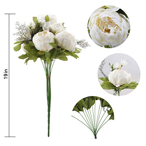 Flojery Silk Peony Bouquet Vintage Artificial Peonies Flower for Home Wedding Party Decor (1pcs, White) - Image 4