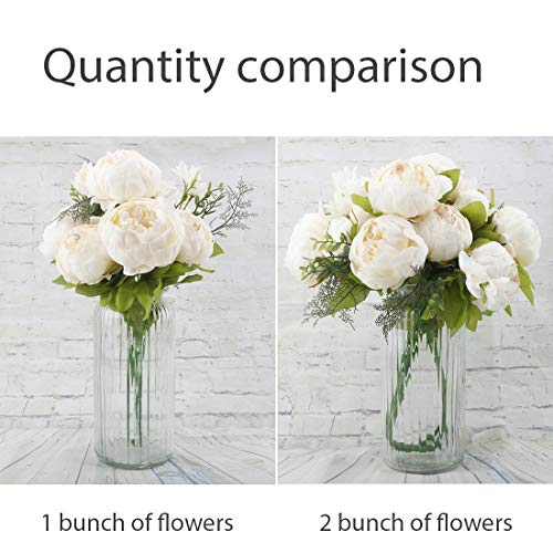 Flojery Silk Peony Bouquet Vintage Artificial Peonies Flower for Home Wedding Party Decor (1pcs, White) - Image 3