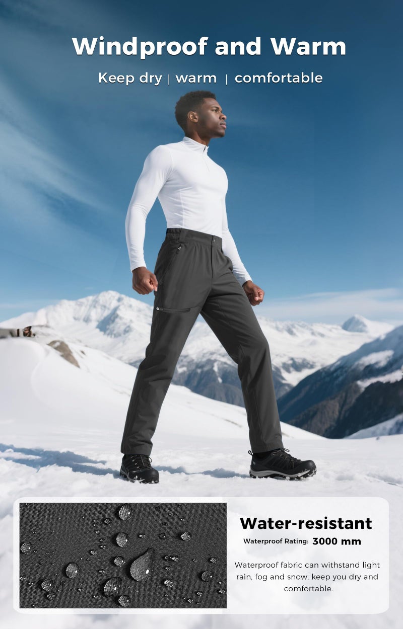 wantdo Men's Fleece Lined Hiking Pants Waterproof Insulated Winter Warm Softshell Ski Snow Outdoor Snowboard Pants Grey M - Image 3