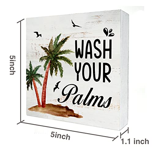 HDKY Wash Your Palms Wood Box Sign Home Decor Rustic Bathroom Quote Wooden Box Sign Block Plaque for Wall Tabletop Desk Home Bathroom Decoration 5" x 5" - Image 2