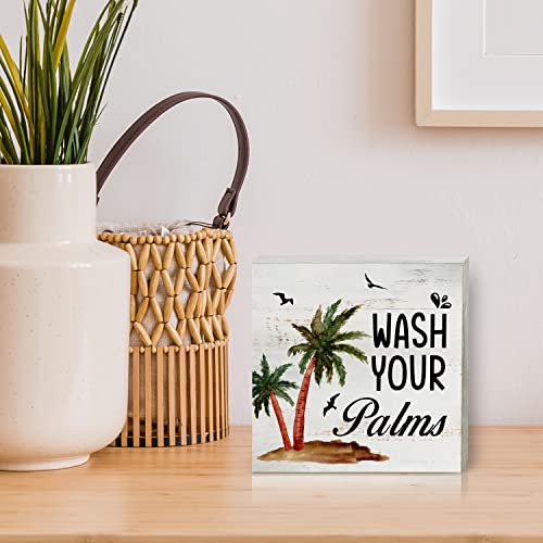HDKY Wash Your Palms Wood Box Sign Home Decor Rustic Bathroom Quote Wooden Box Sign Block Plaque for Wall Tabletop Desk Home Bathroom Decoration 5" x 5" - Image 5