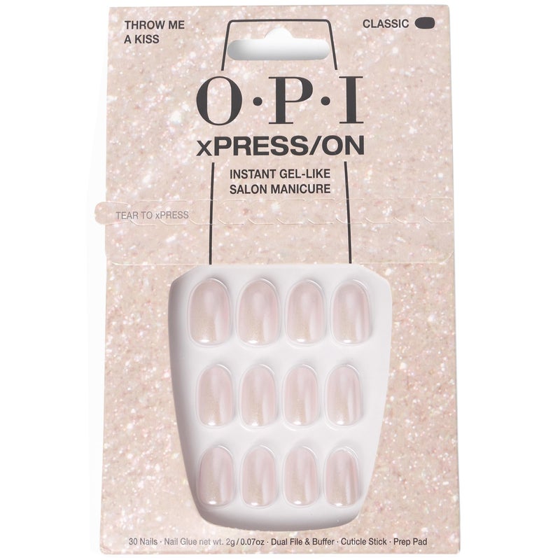 OPI xPRESS/ON Throw Me a Kiss | Pink Shimmer Short Round Press On Nails | With Nail Glue | Long Lasting, Reusable, Non-damaging - Image 1