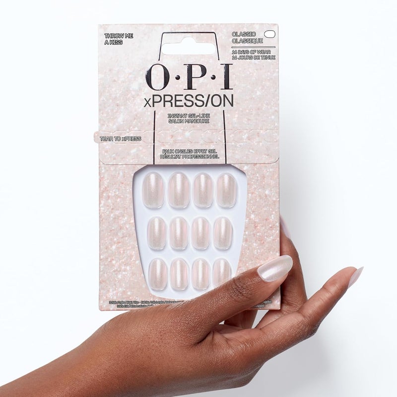 OPI xPRESS/ON Throw Me a Kiss | Pink Shimmer Short Round Press On Nails | With Nail Glue | Long Lasting, Reusable, Non-damaging - Image 5